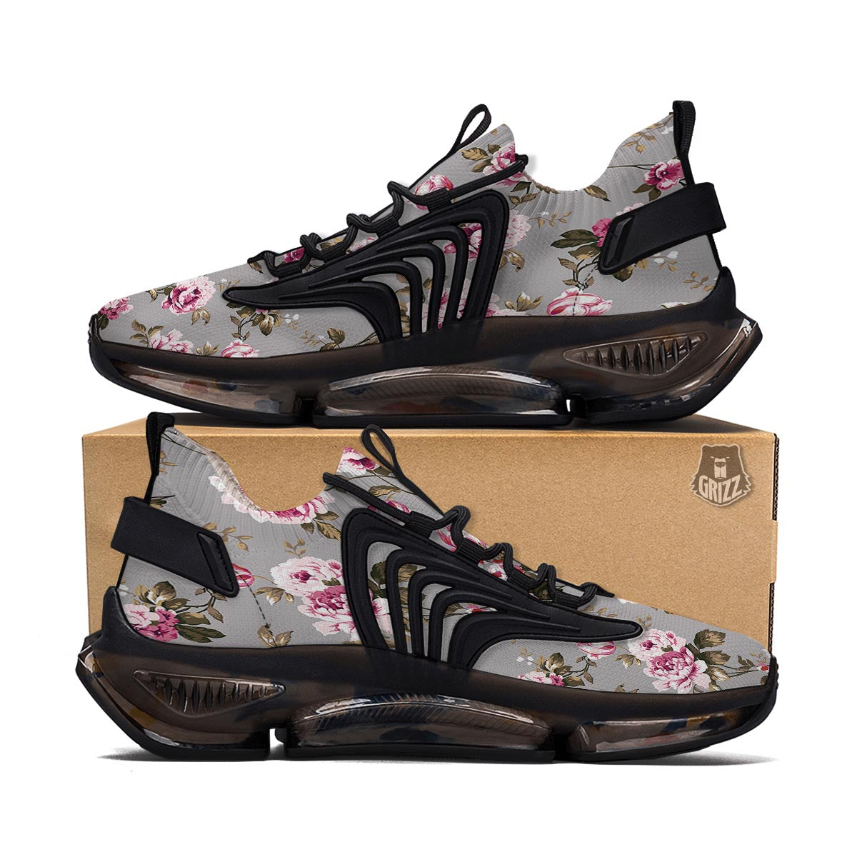 Vintage Floral Shabby Chic Print Pattern Black Gym Shoes-grizzshop