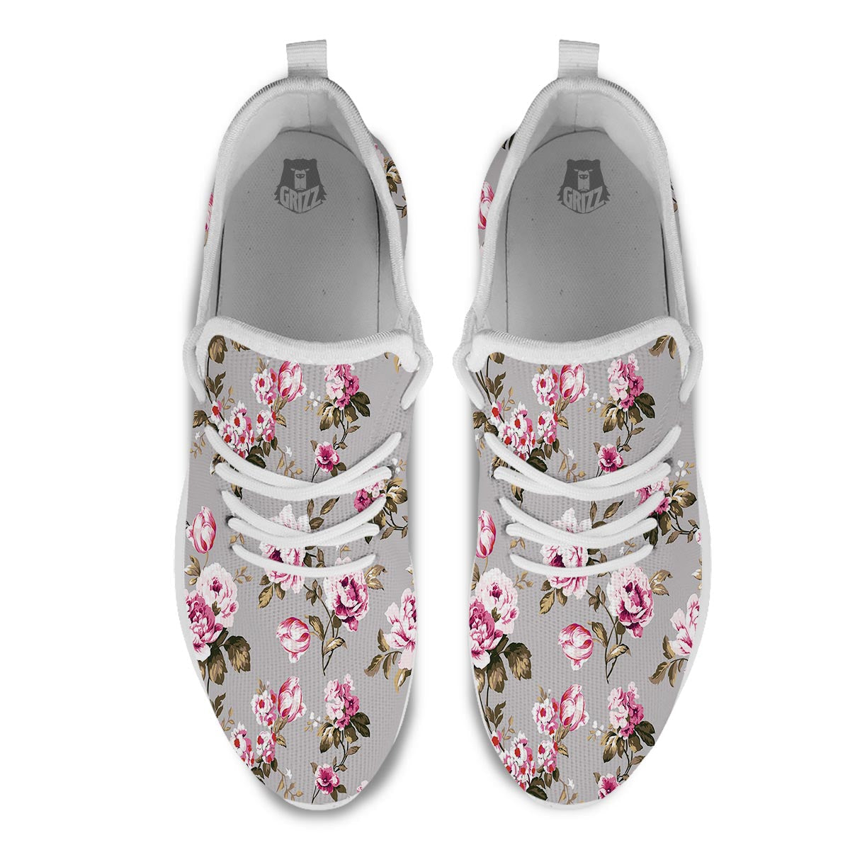 Vintage Floral Shabby Chic Print Pattern White Athletic Shoes-grizzshop