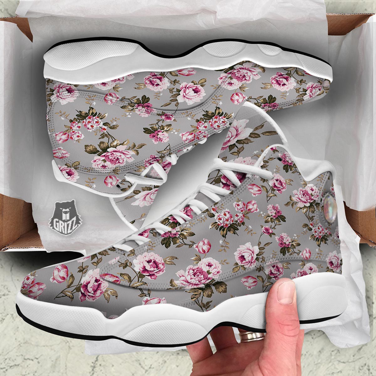 Vintage Floral Shabby Chic Print Pattern White Basketball Shoes-grizzshop