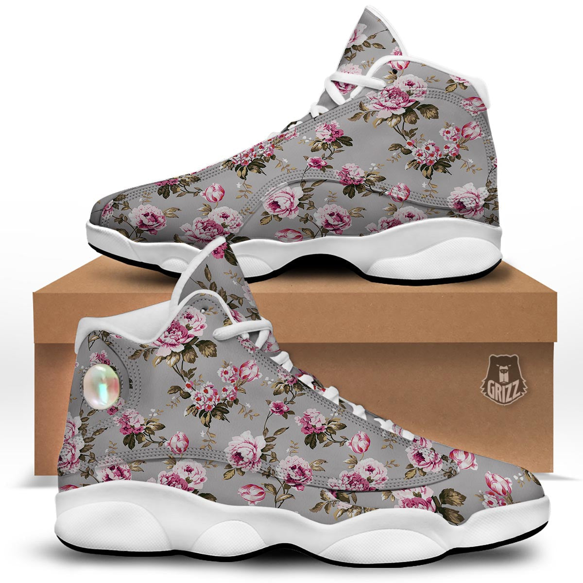 Vintage Floral Shabby Chic Print Pattern White Basketball Shoes-grizzshop
