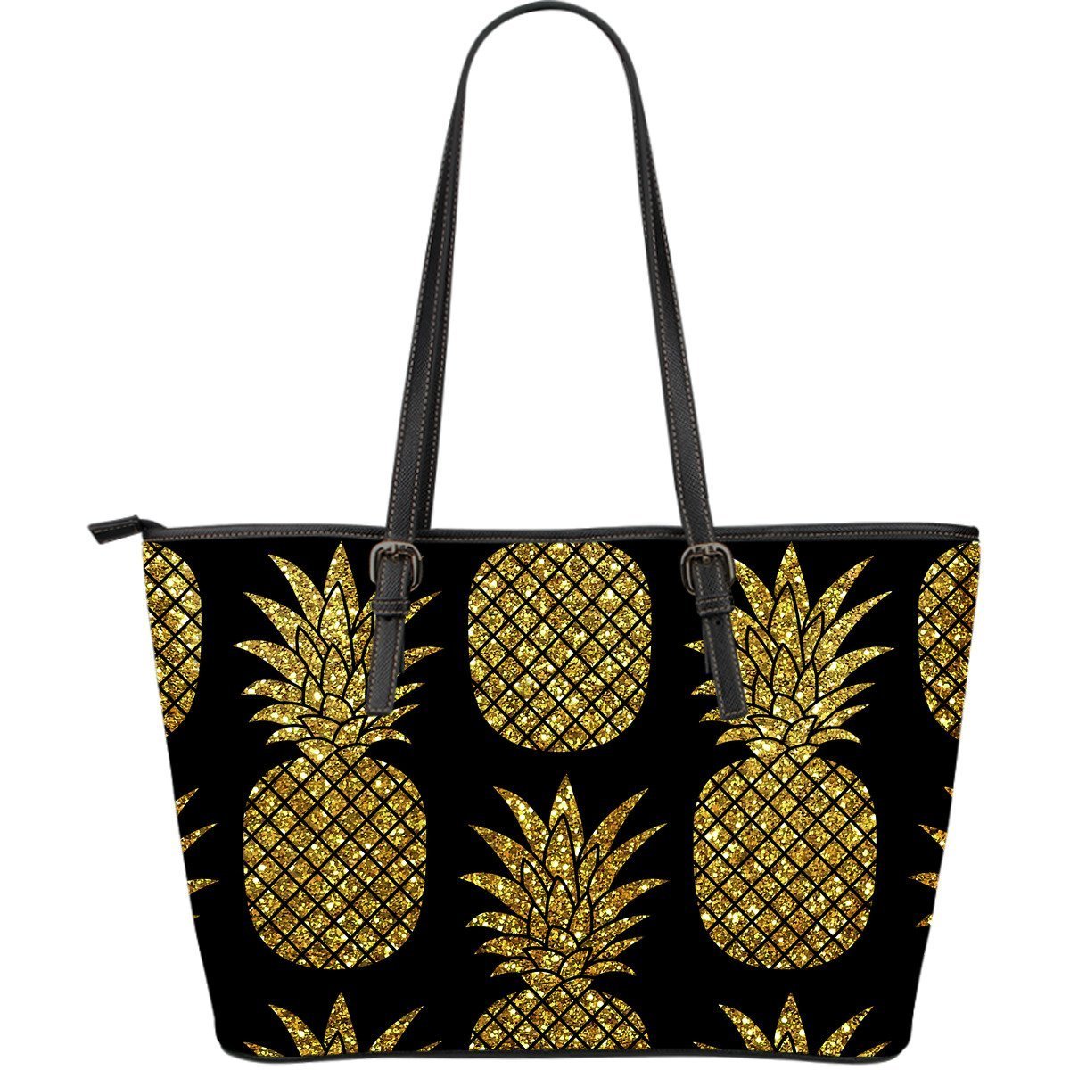 Vintage Golden Pineapple Purse Print Leather Tote Bag-grizzshop