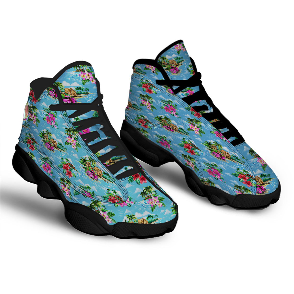 Vintage Hawaiian And Blue Sky Print Pattern Black Basketball Shoes-grizzshop