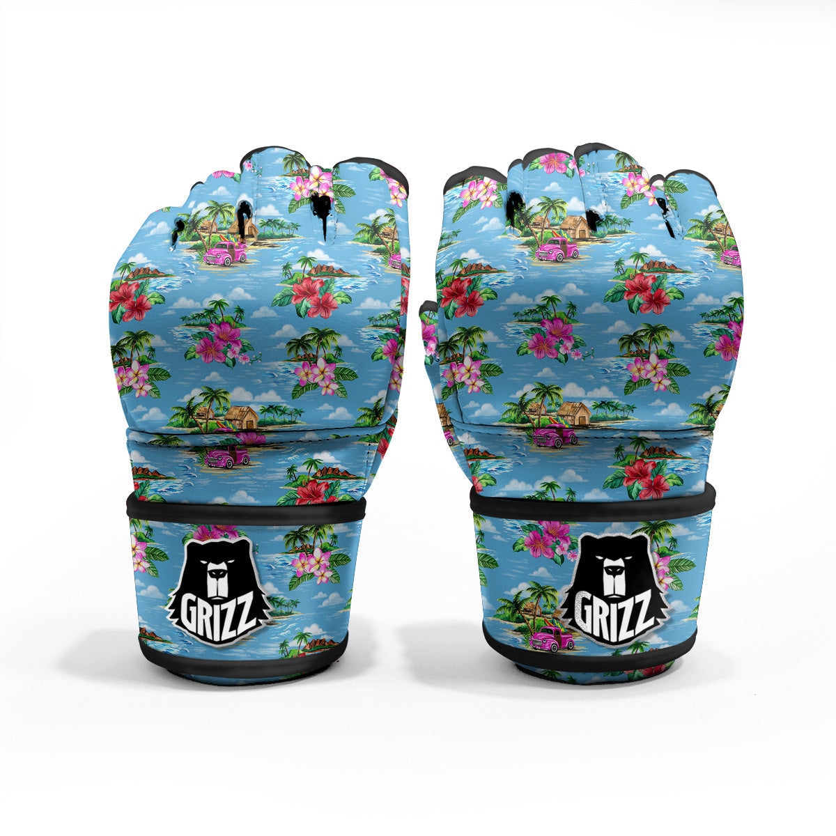 Vintage Hawaiian And Blue Sky Print Pattern MMA Gloves-grizzshop