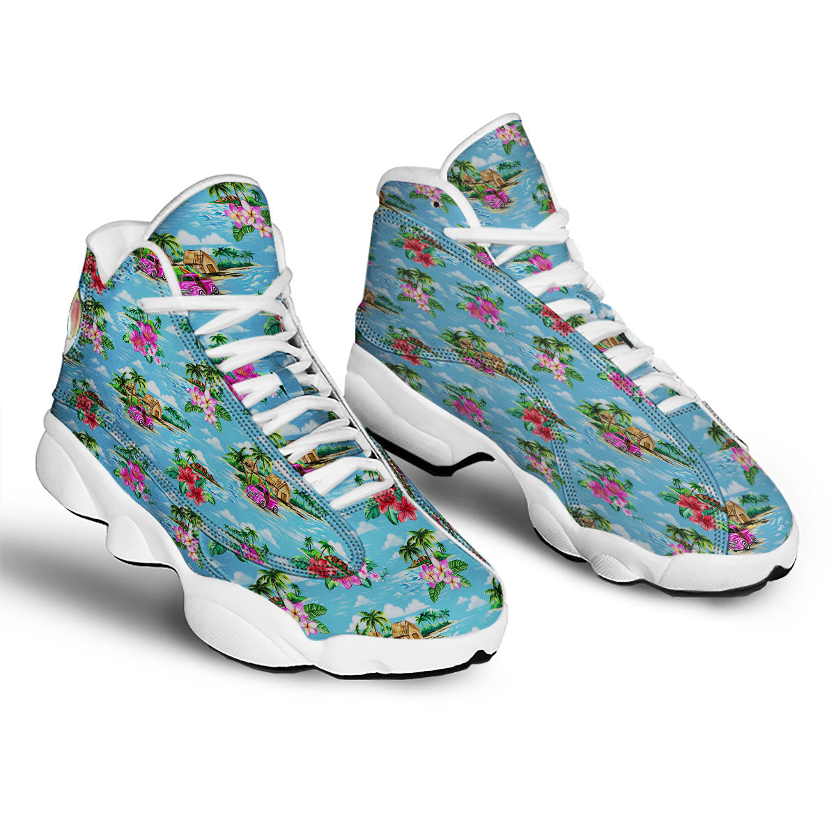 Vintage Hawaiian And Blue Sky Print Pattern White Basketball Shoes-grizzshop