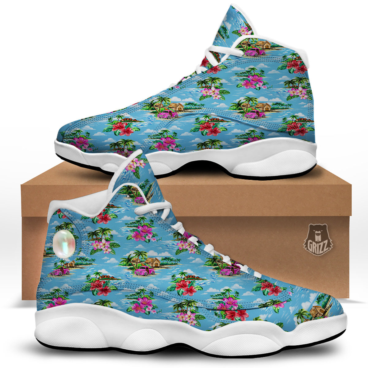 Vintage Hawaiian And Blue Sky Print Pattern White Basketball Shoes-grizzshop