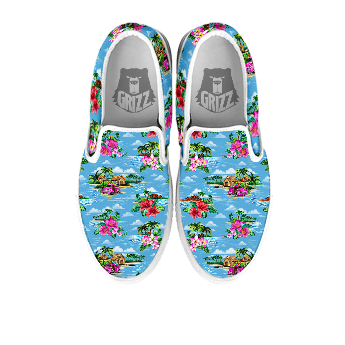 Vintage Hawaiian And Blue Sky Print Pattern White Slip On Shoes-grizzshop