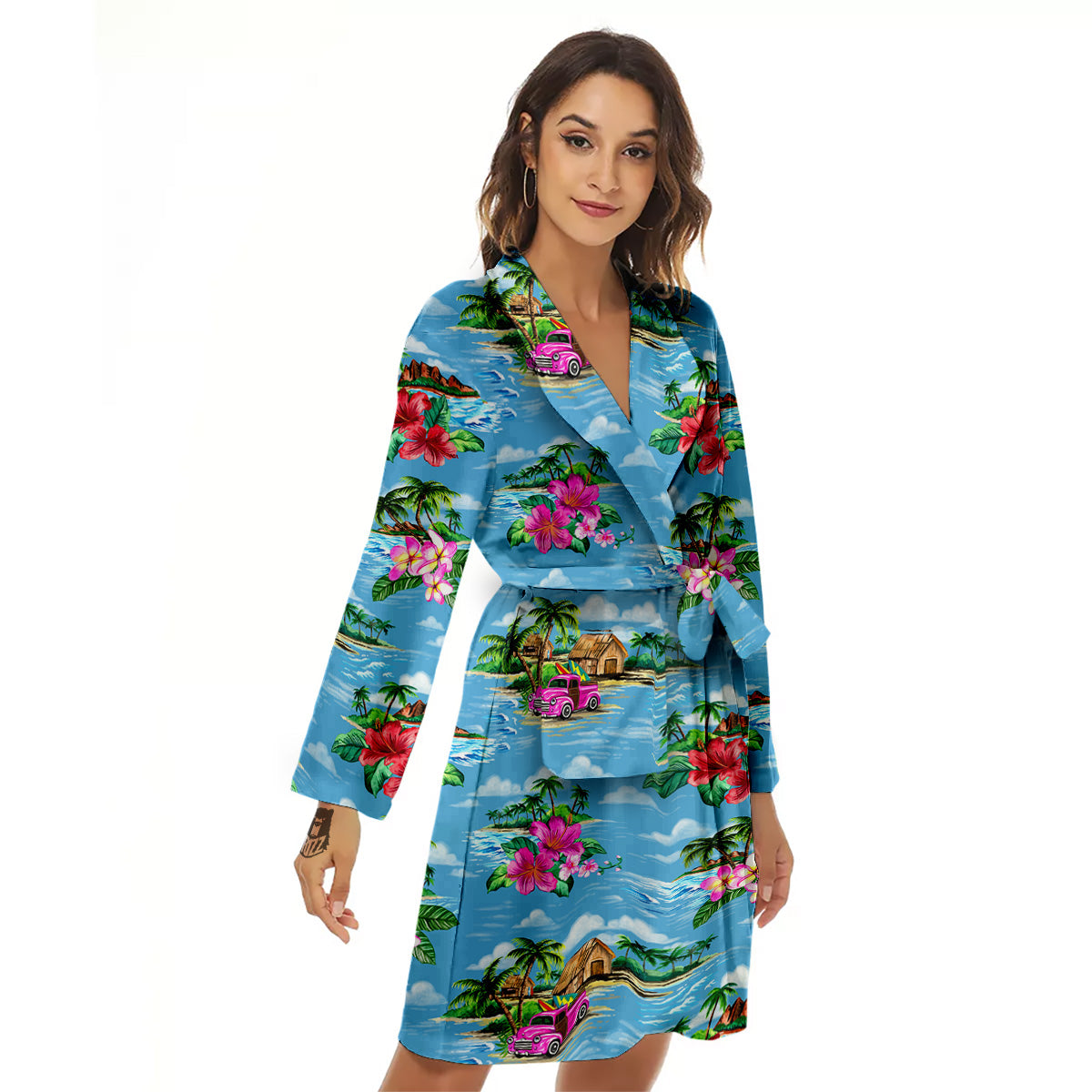 Vintage Hawaiian And Blue Sky Print Pattern Women's Robe-grizzshop