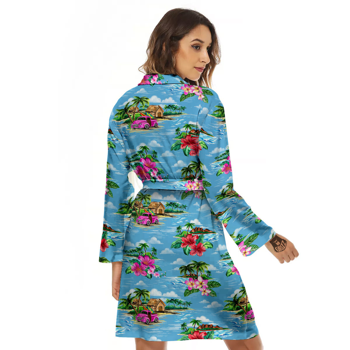 Vintage Hawaiian And Blue Sky Print Pattern Women's Robe-grizzshop