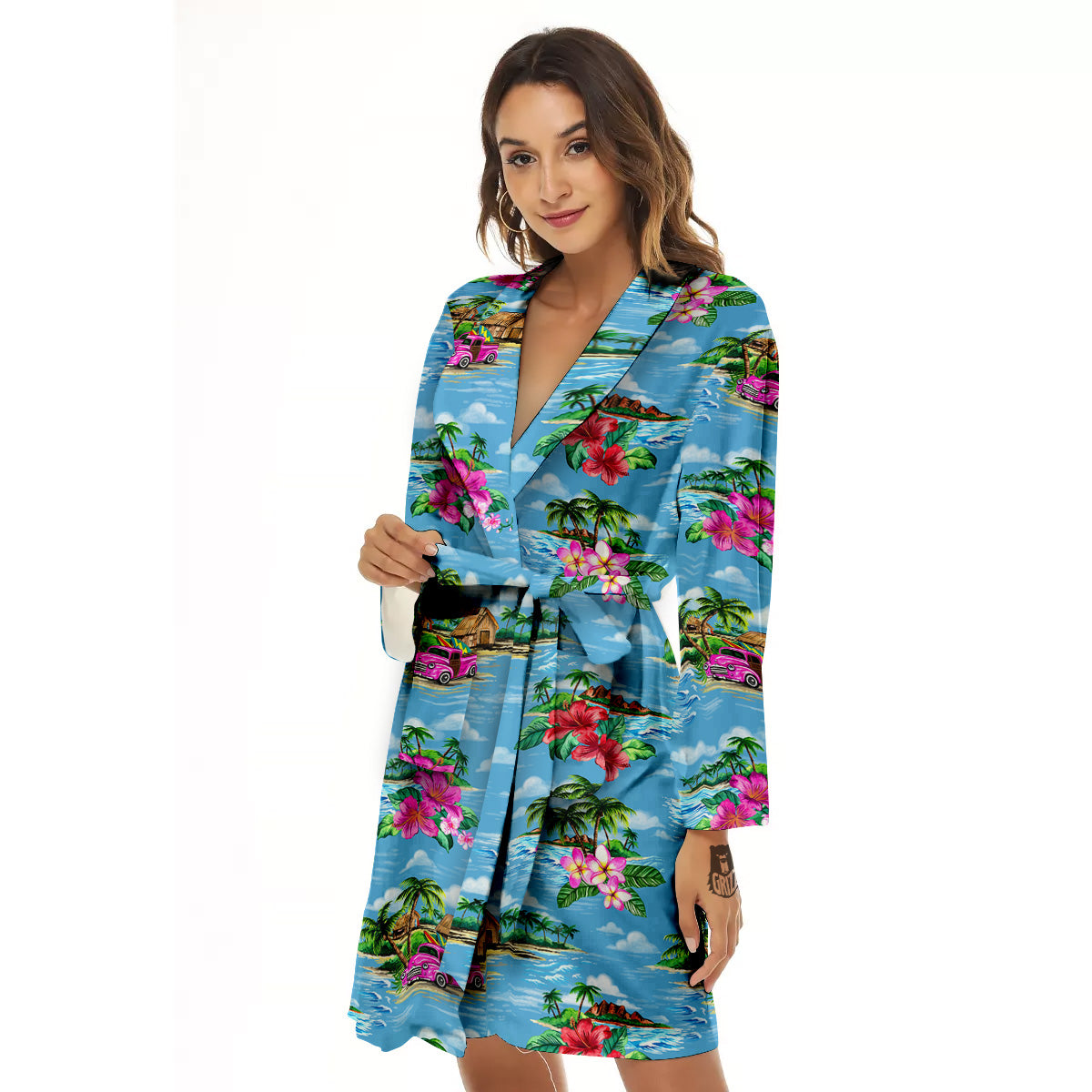 Vintage Hawaiian And Blue Sky Print Pattern Women's Robe-grizzshop