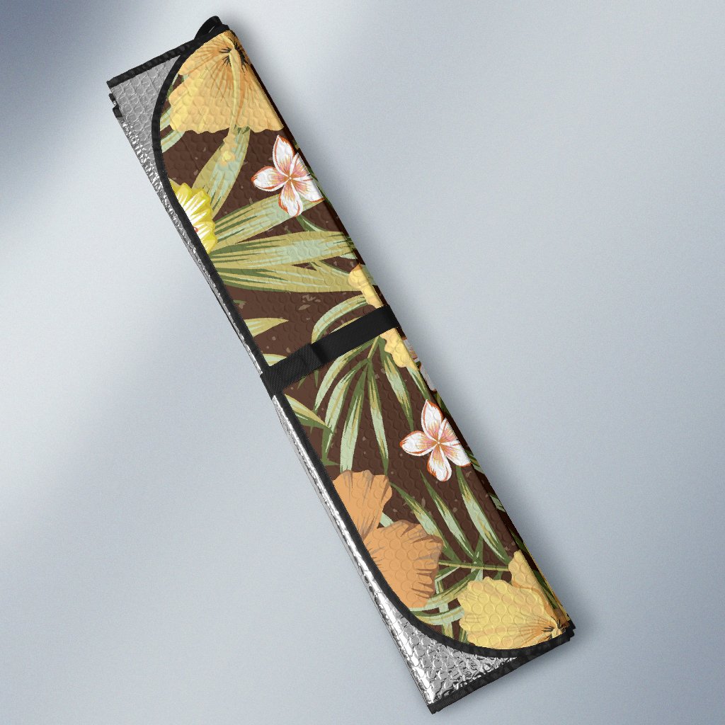 Vintage Hawaiian Floral Tropical Flower Hibiscus Palm Leaves Pattern Print Car Sun Shade-grizzshop