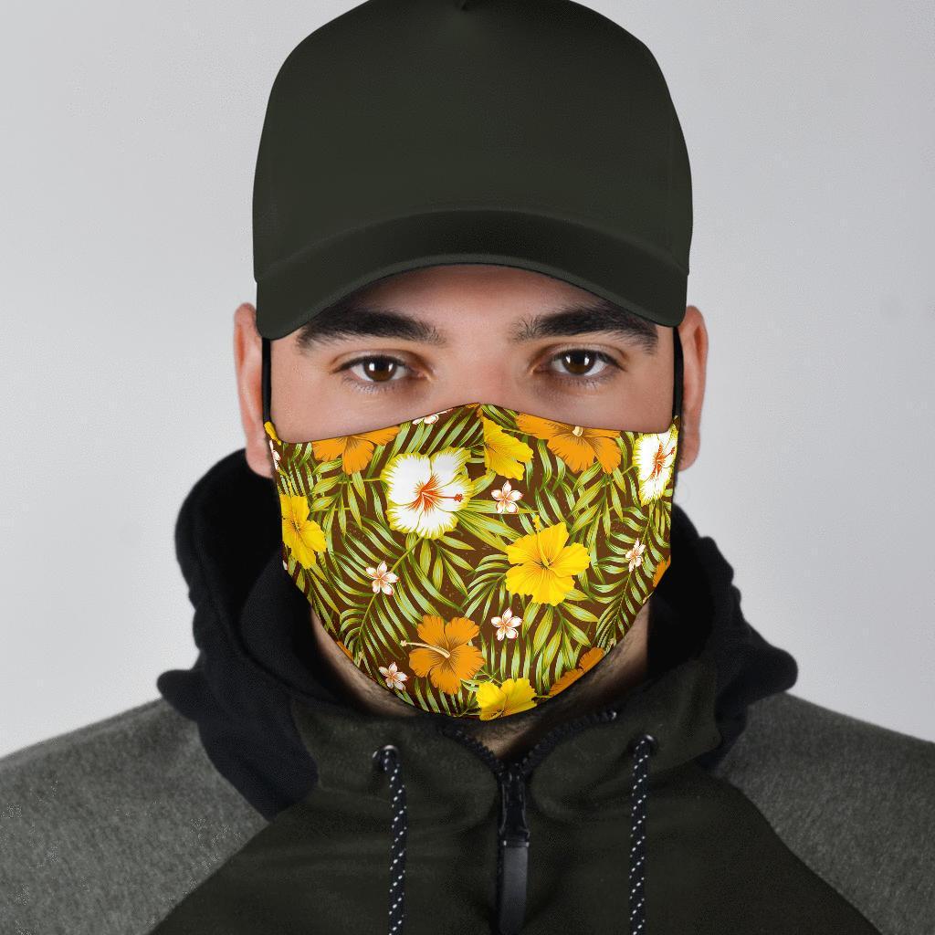 Vintage Hawaiian Floral Tropical Flower Hibiscus Palm Leaves Pattern Print Face Mask-grizzshop