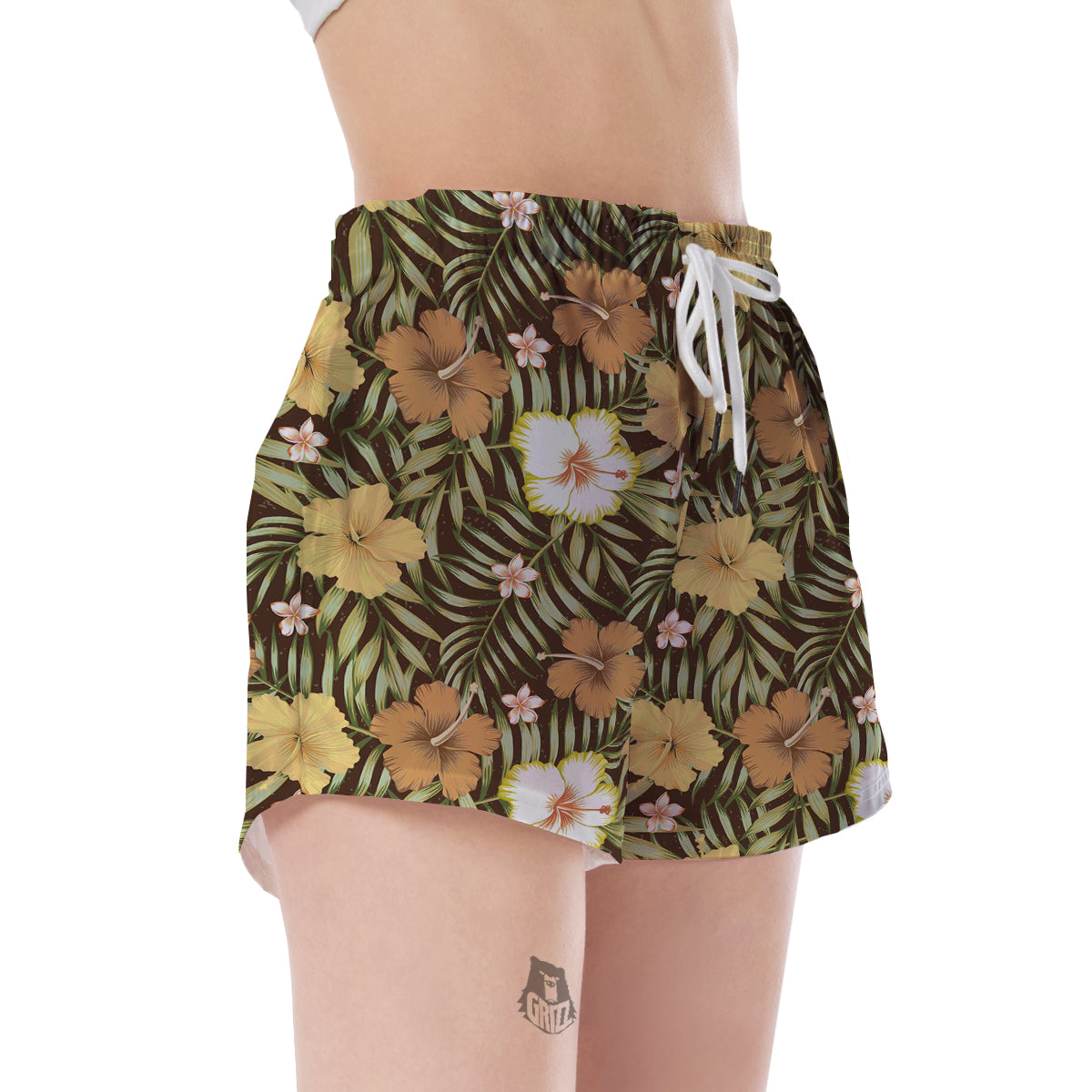 Vintage Hawaiian Floral Tropical Flower Hibiscus Palm Leaves Pattern Print Women's Shorts-grizzshop