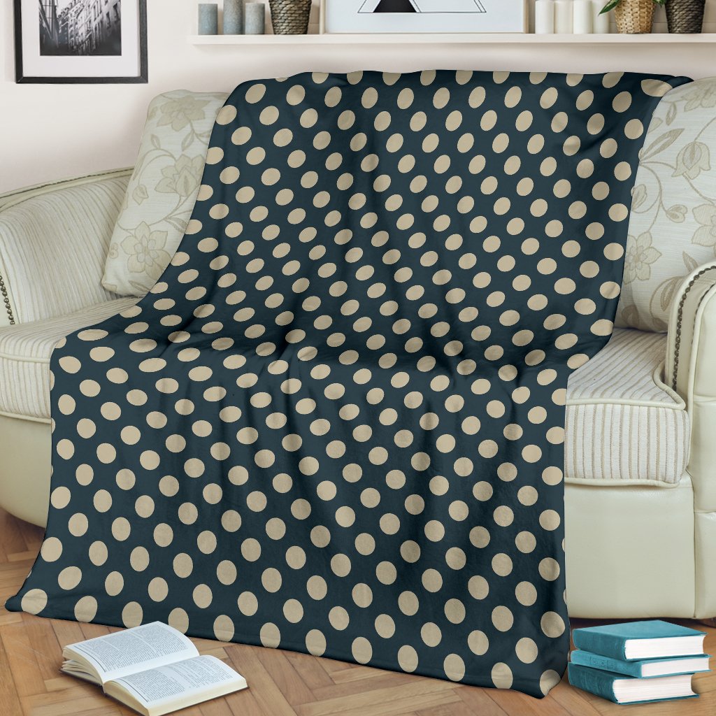 Vintage Navy Blue White Polka dot Pattern Print Blanket-grizzshop