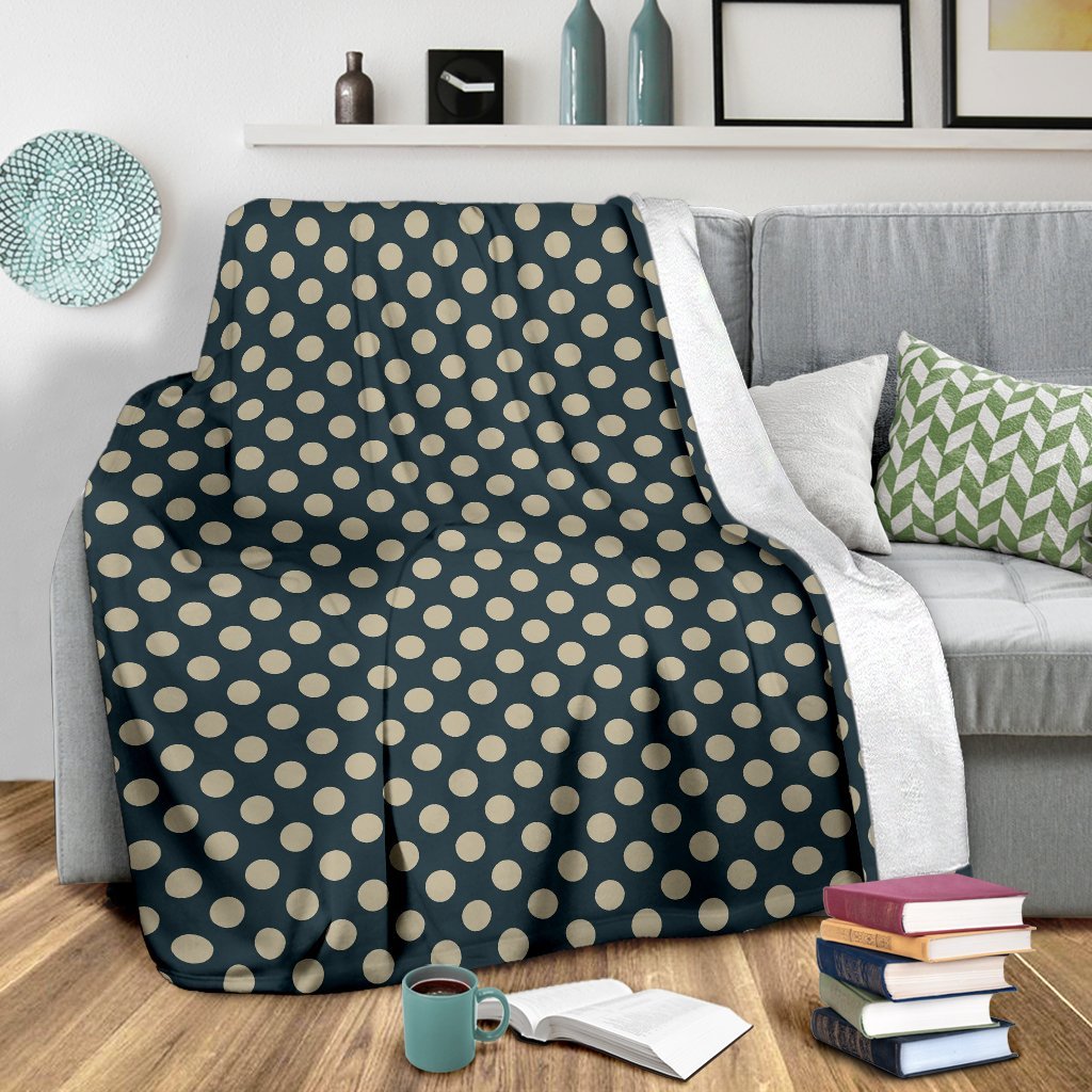 Vintage Navy Blue White Polka dot Pattern Print Blanket-grizzshop