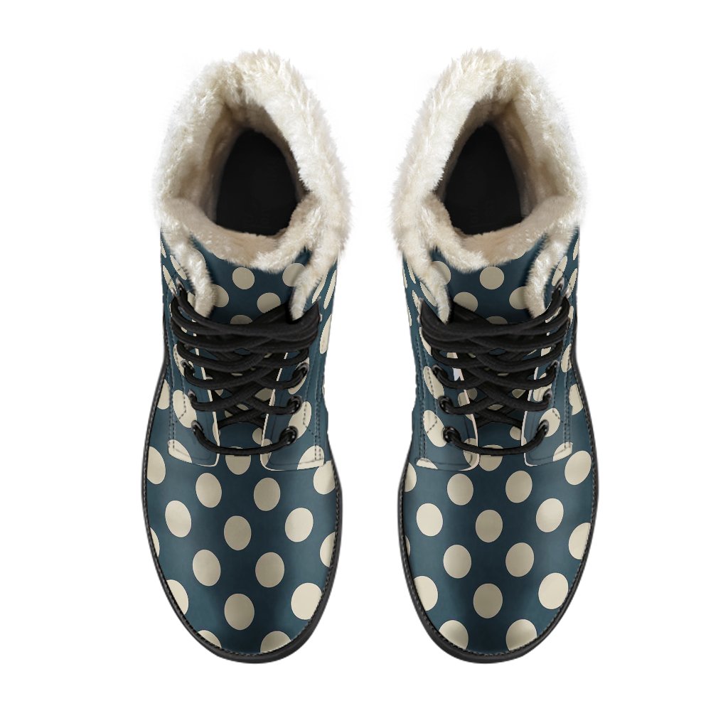 Vintage Navy Blue White Polka dot Pattern Print Comfy Winter Boots-grizzshop