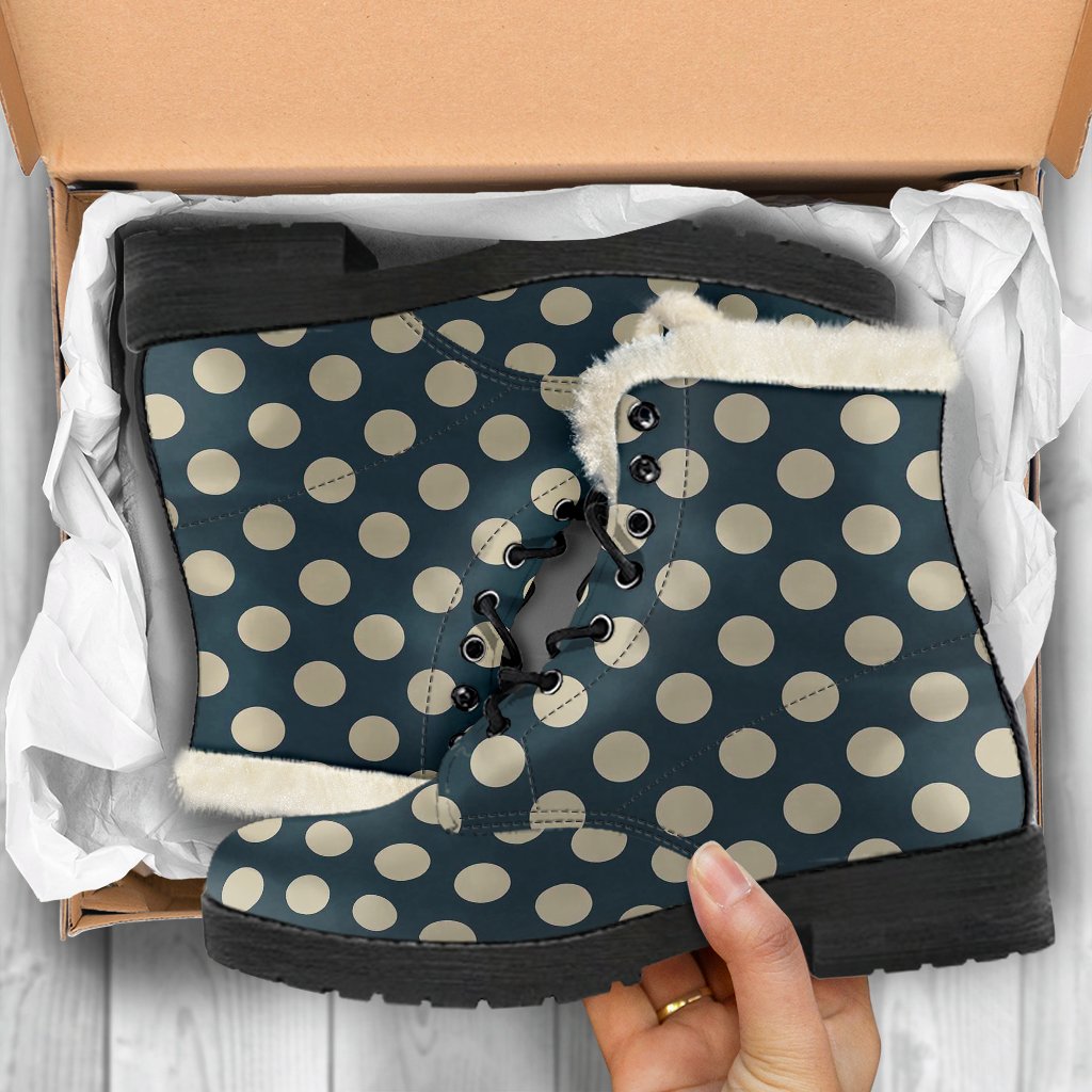 Vintage Navy Blue White Polka dot Pattern Print Comfy Winter Boots-grizzshop