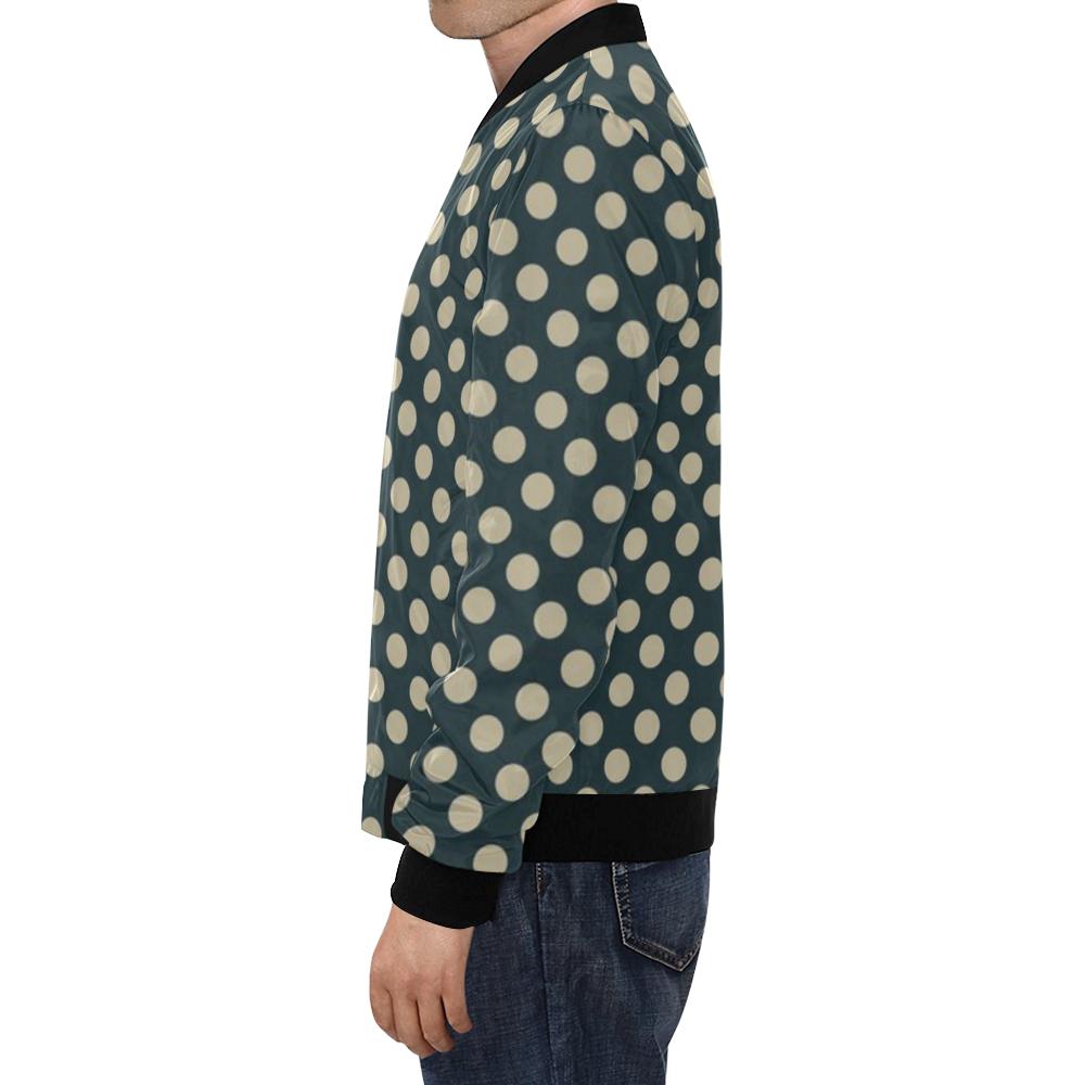 Vintage Navy Blue White Polka dot Pattern Print Men's Bomber Jacket-grizzshop