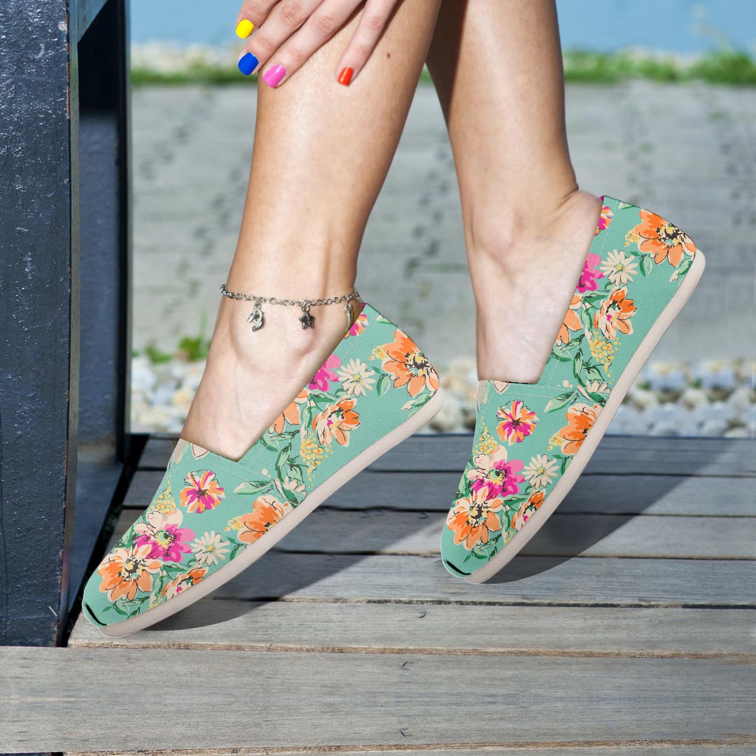 Vintage Pastel Floral Print Canvas Shoes-grizzshop