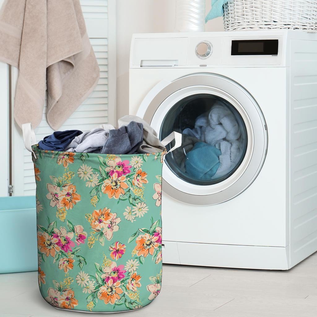 Vintage Pastel Floral Print Laundry Basket-grizzshop