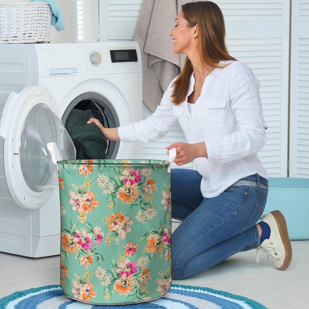 Vintage Pastel Floral Print Laundry Basket-grizzshop