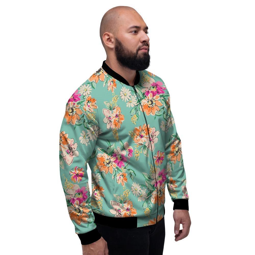 Vintage Pastel Floral Print Men's Bomber Jacket-grizzshop