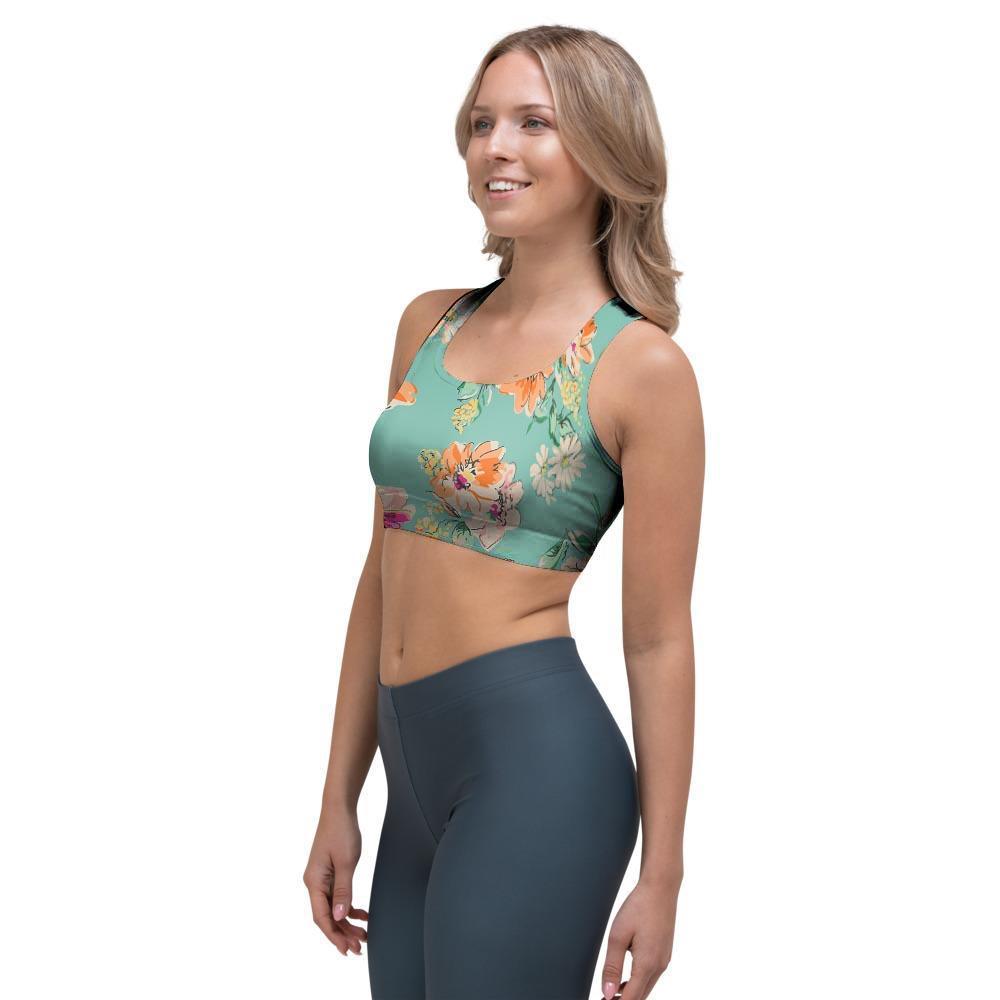 Vintage Pastel Floral Print Sports Bra-grizzshop