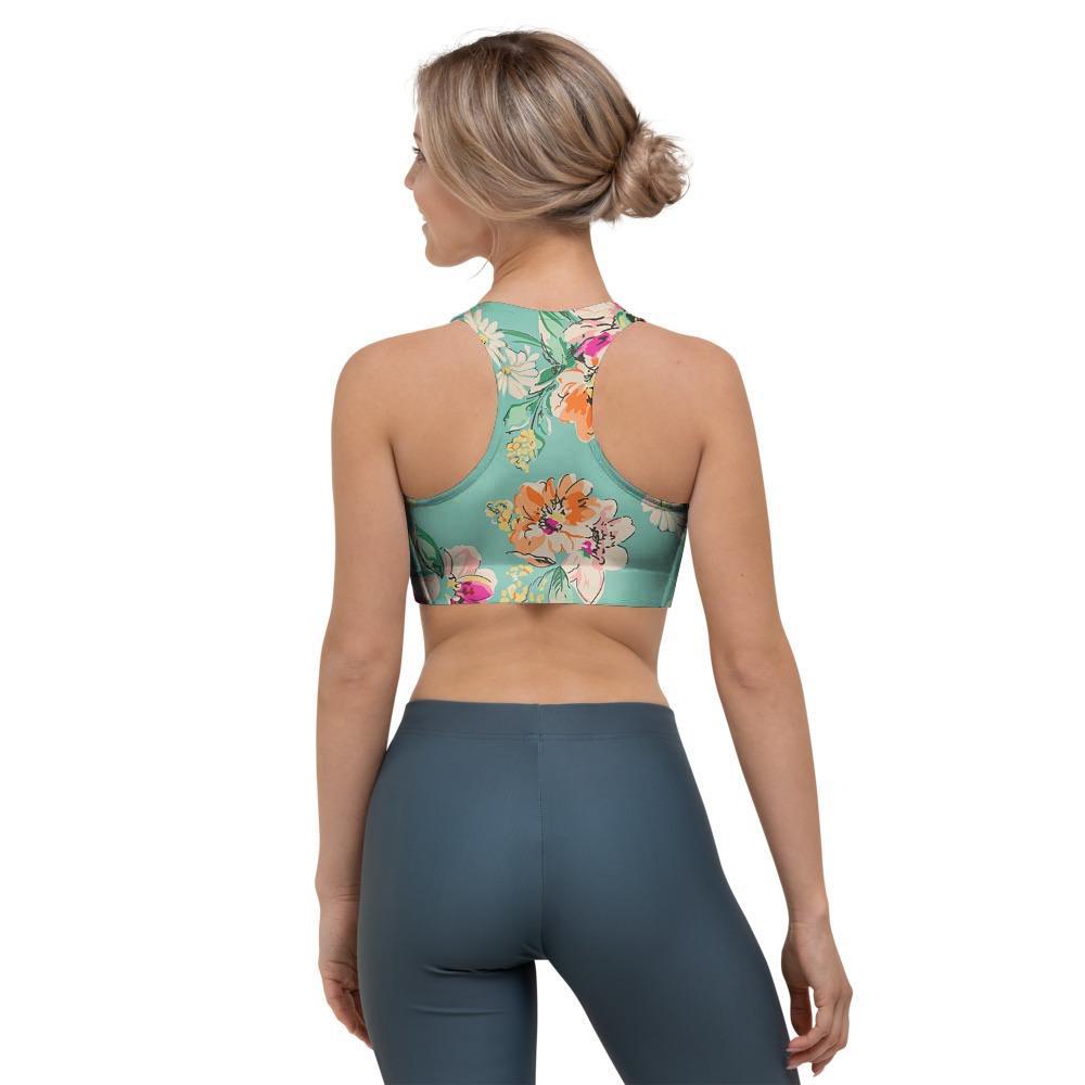 Vintage Pastel Floral Print Sports Bra-grizzshop