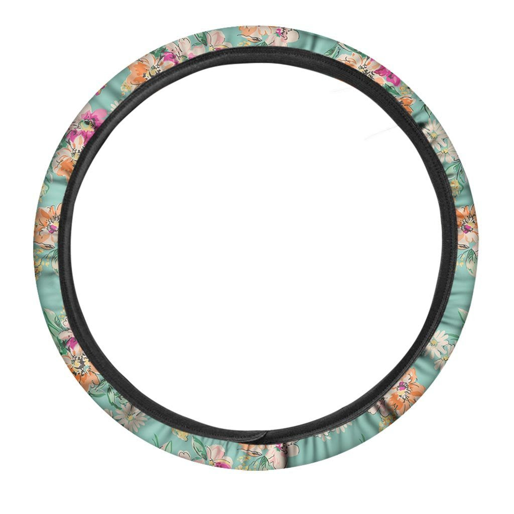 Vintage Pastel Floral Print Steering Wheel Cover-grizzshop