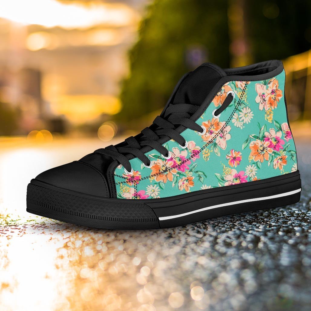 Vintage Pastel Floral Print Women's High Top Shoes-grizzshop