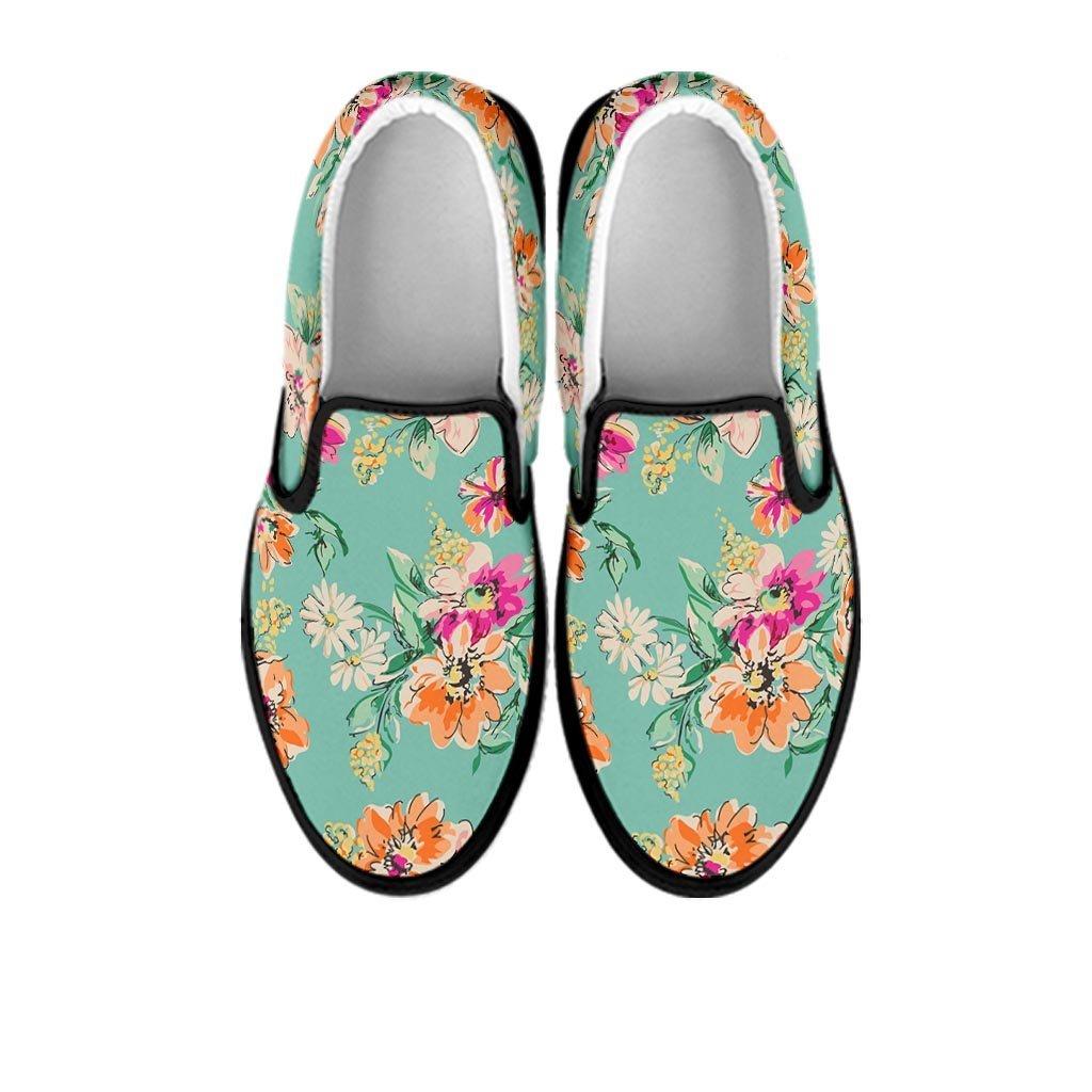 Vintage Pastel Floral Print Women's Slip On Sneakers-grizzshop