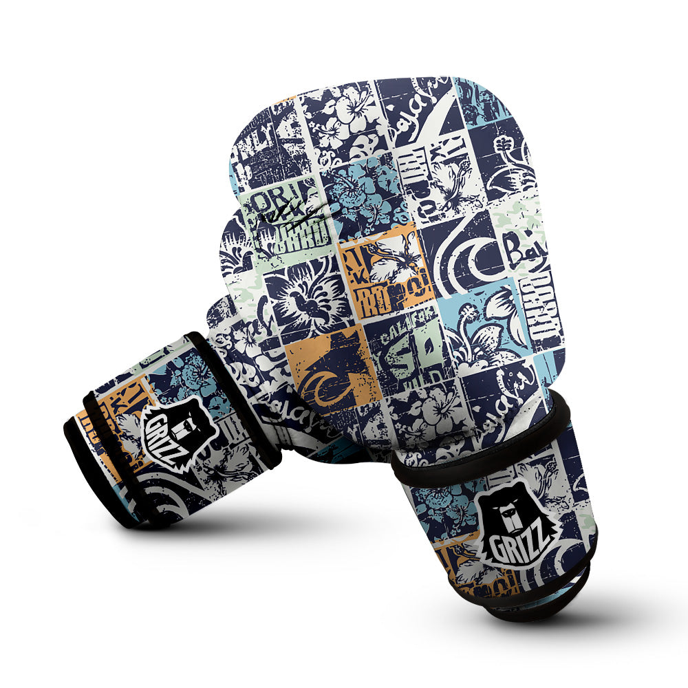 Vintage Patchwork Surfing Print Pattern Boxing Gloves-grizzshop