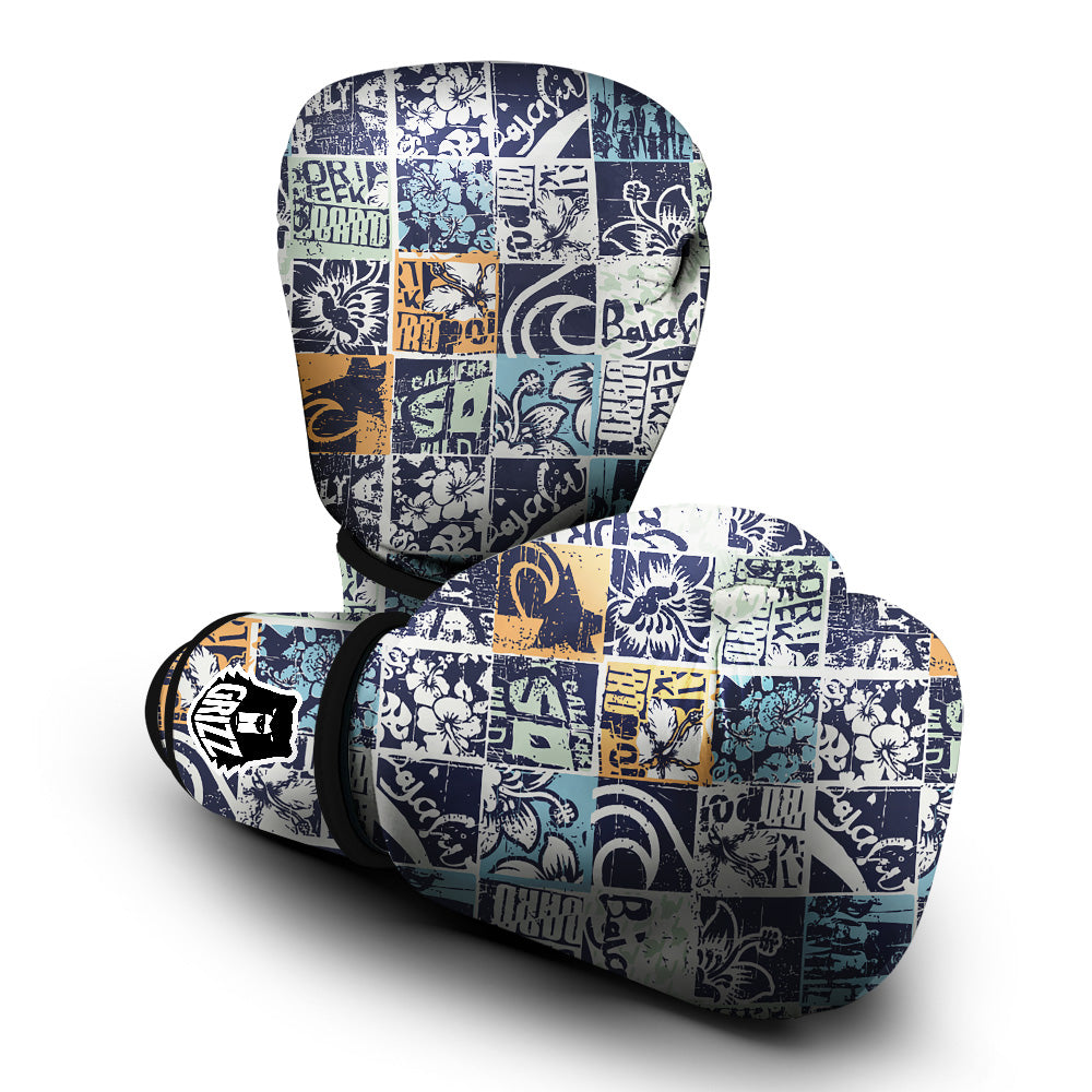 Vintage Patchwork Surfing Print Pattern Boxing Gloves-grizzshop