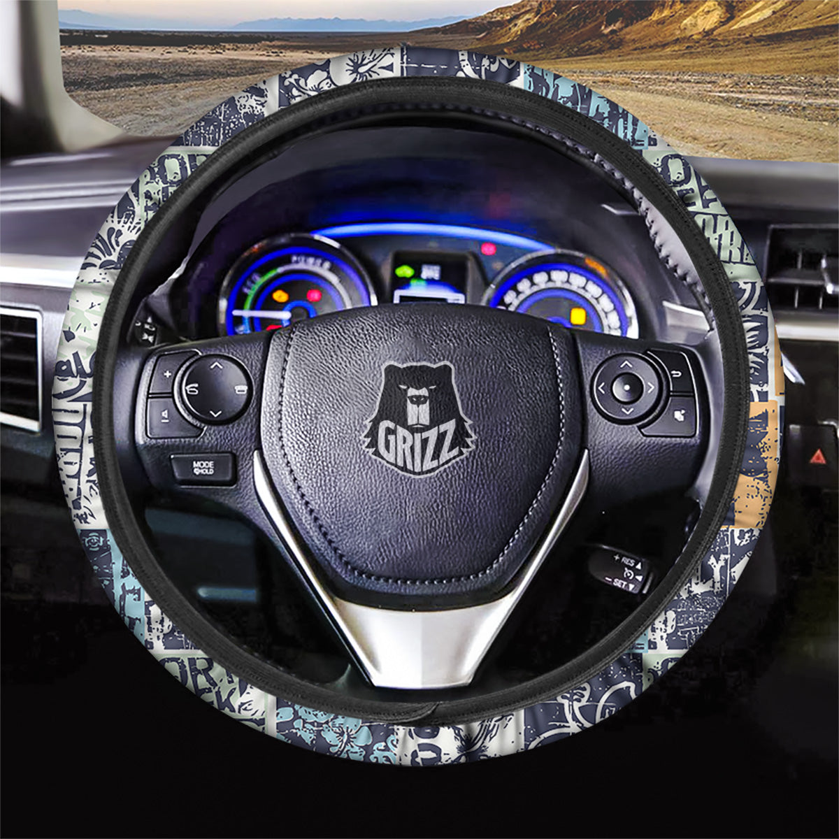Vintage Patchwork Surfing Print Pattern Car Steering Wheel Cover-grizzshop