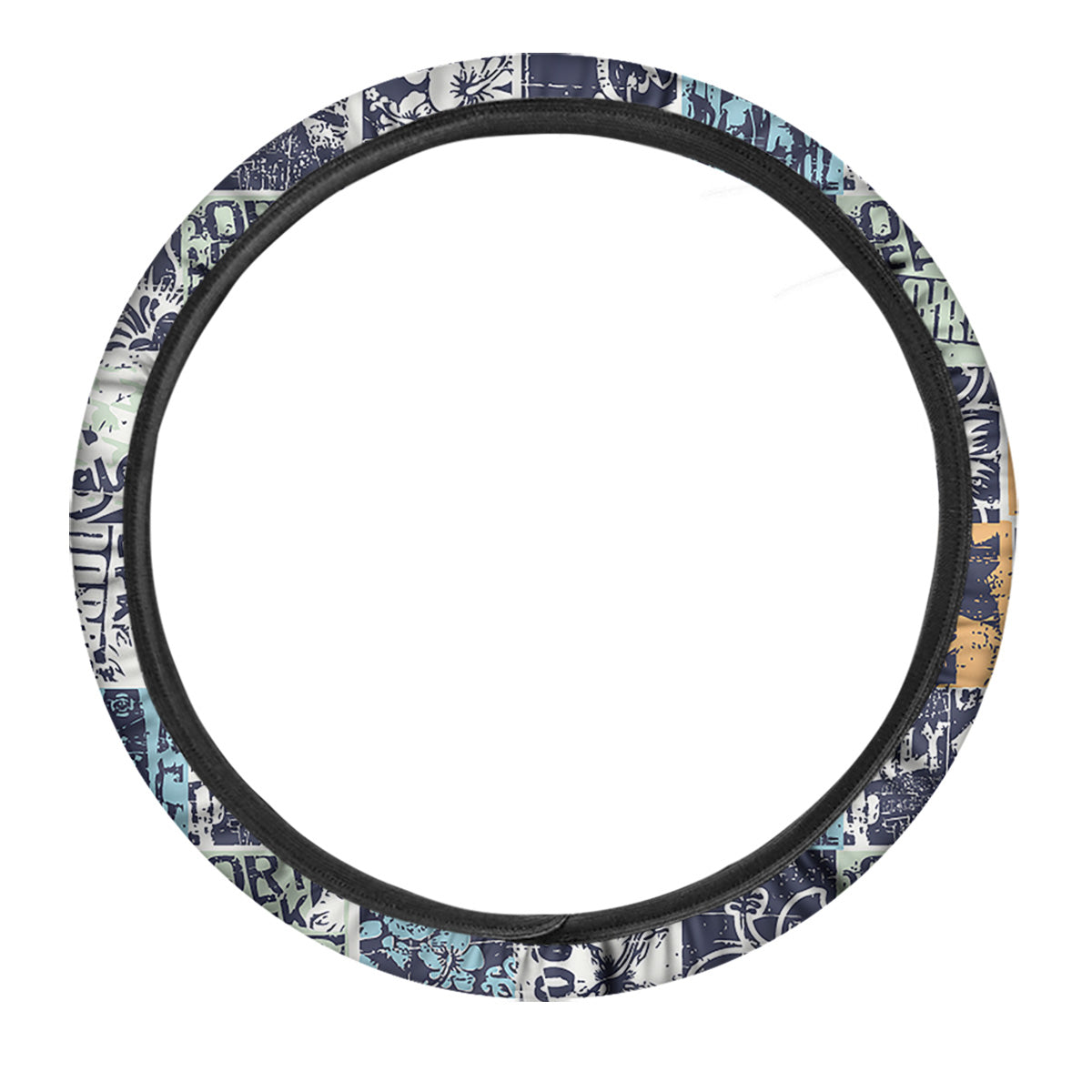 Vintage Patchwork Surfing Print Pattern Car Steering Wheel Cover-grizzshop