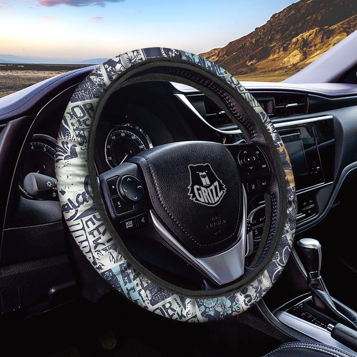 Vintage Patchwork Surfing Print Pattern Car Steering Wheel Cover-grizzshop