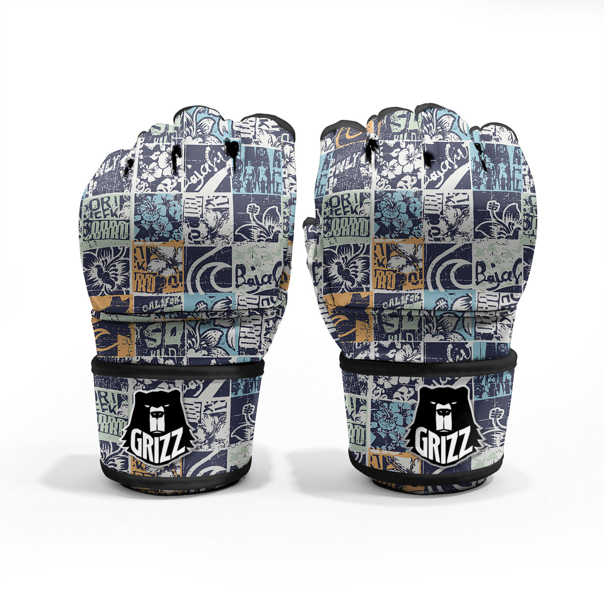 Vintage Patchwork Surfing Print Pattern MMA Gloves-grizzshop