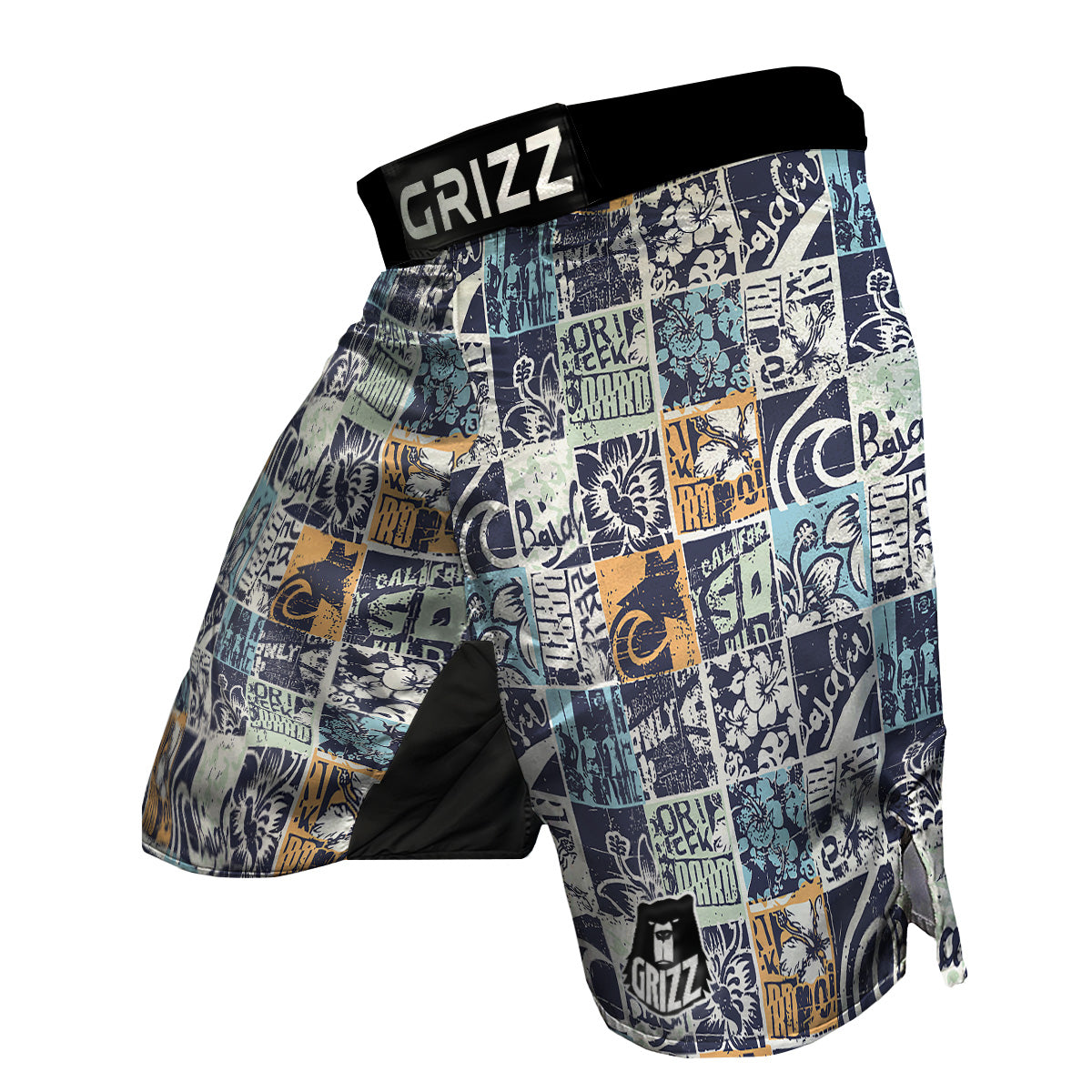 Vintage Patchwork Surfing Print Pattern MMA Shorts-grizzshop
