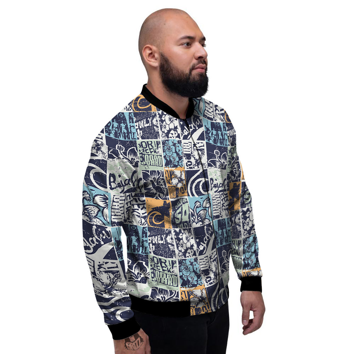 Vintage Patchwork Surfing Print Pattern Men's Bomber Jacket-grizzshop