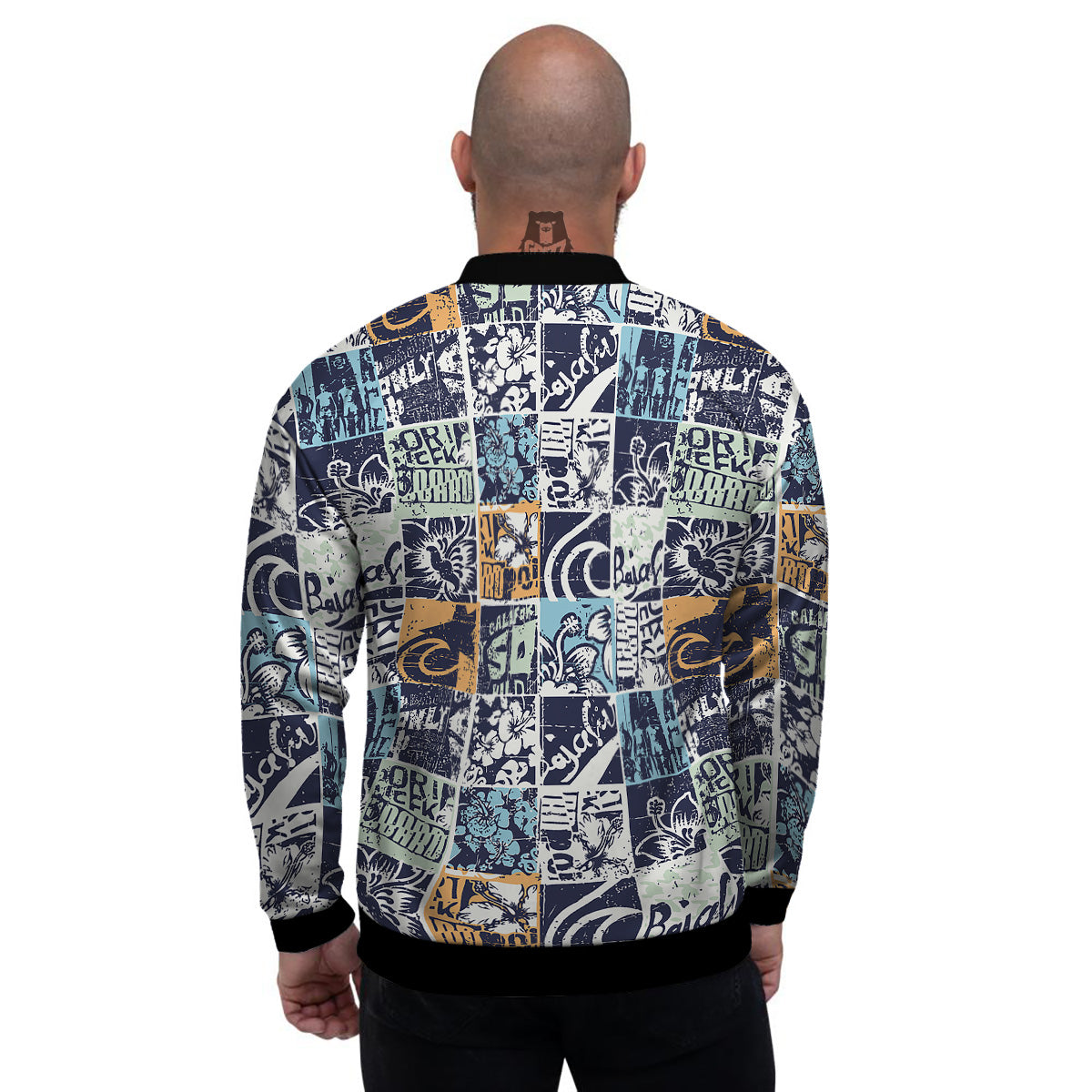 Vintage Patchwork Surfing Print Pattern Men's Bomber Jacket-grizzshop