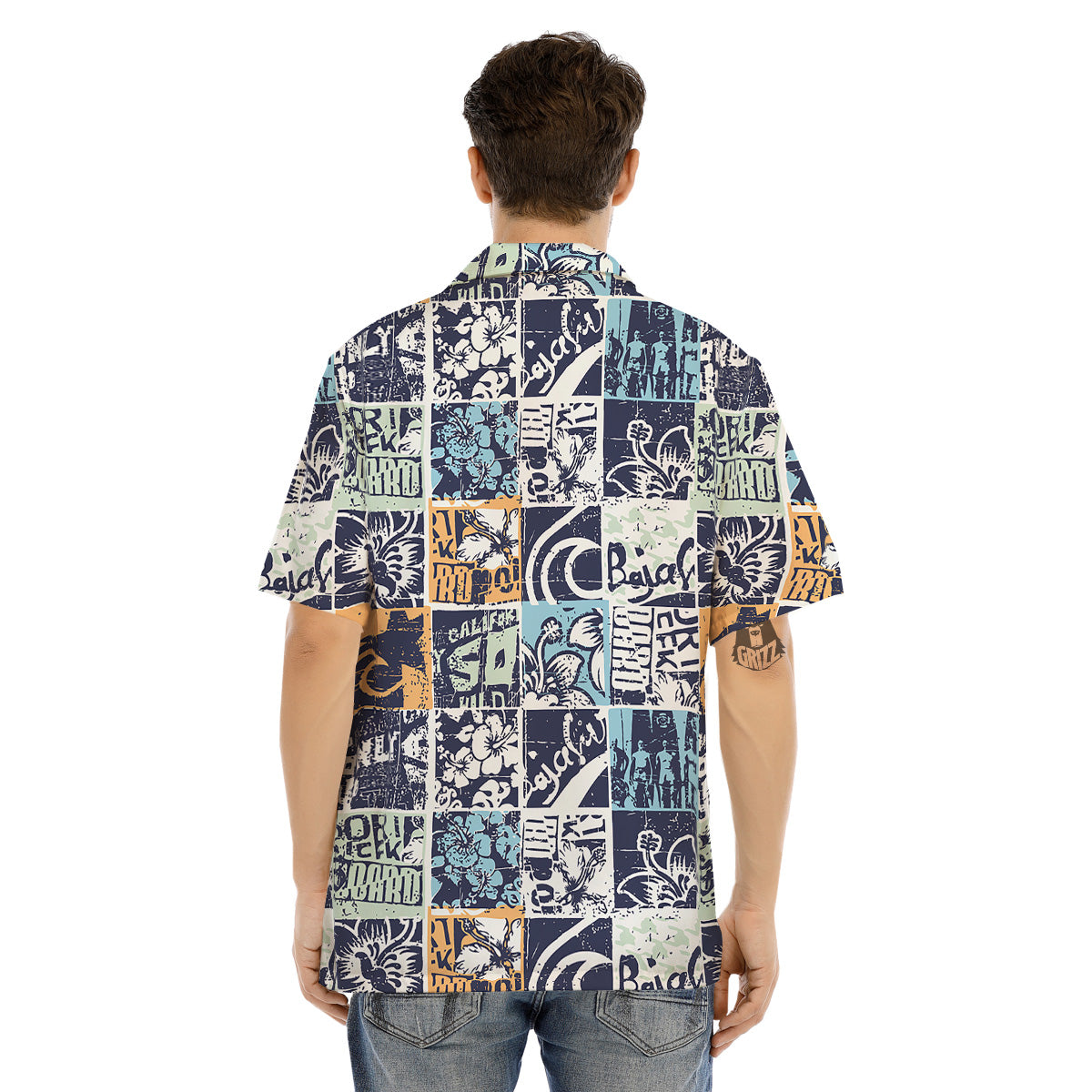 Vintage Patchwork Surfing Print Pattern Men's Hawaiian Shirt-grizzshop