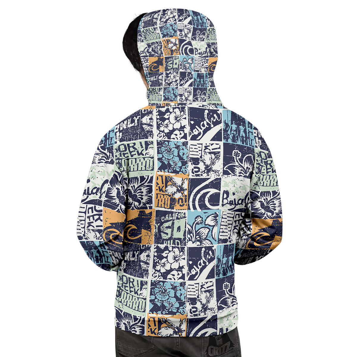 Vintage Patchwork Surfing Print Pattern Men's Hoodie-grizzshop