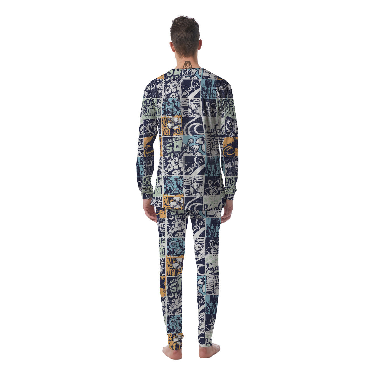 Vintage Patchwork Surfing Print Pattern Men's Pajamas-grizzshop