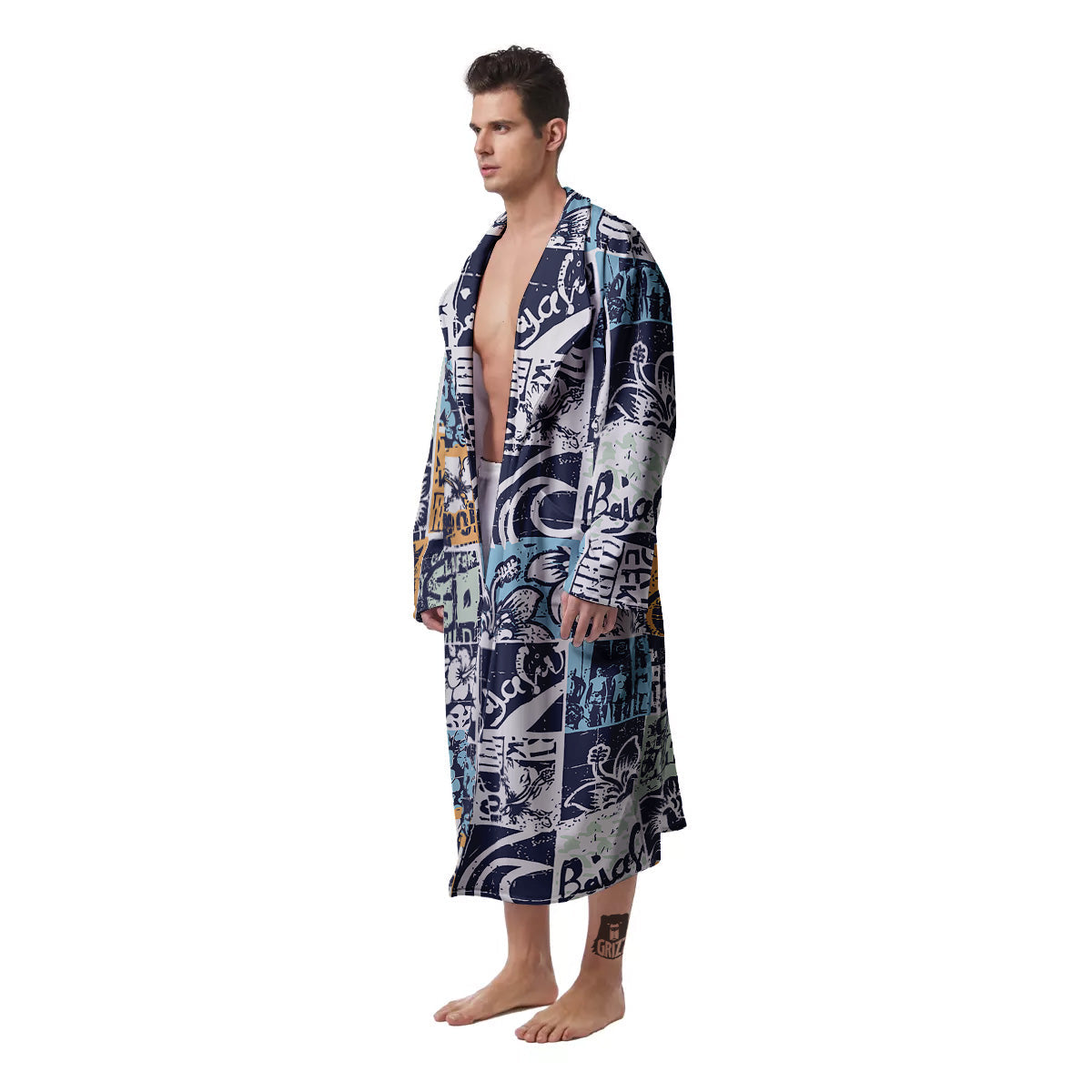 Vintage Patchwork Surfing Print Pattern Men's Robe-grizzshop