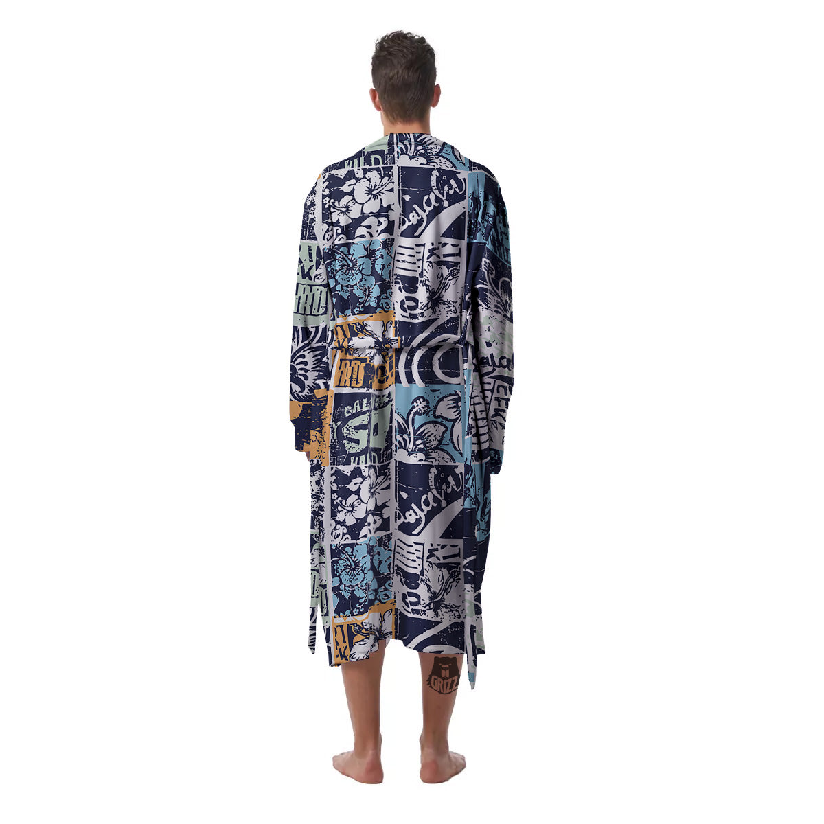 Vintage Patchwork Surfing Print Pattern Men's Robe-grizzshop