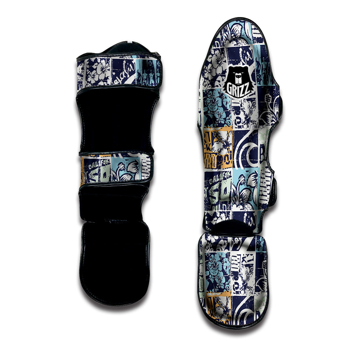 Vintage Patchwork Surfing Print Pattern Muay Thai Shin Guards-grizzshop