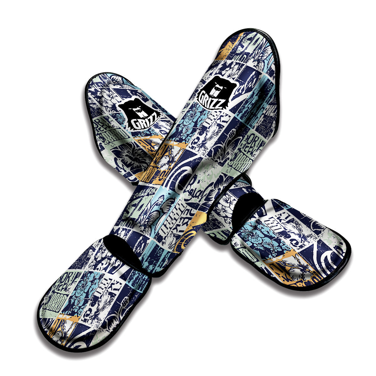 Vintage Patchwork Surfing Print Pattern Muay Thai Shin Guards-grizzshop