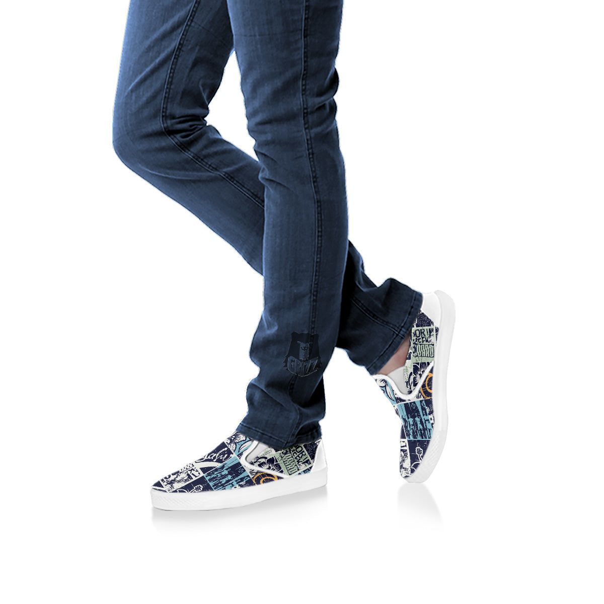 Vintage Patchwork Surfing Print Pattern White Slip On Shoes-grizzshop