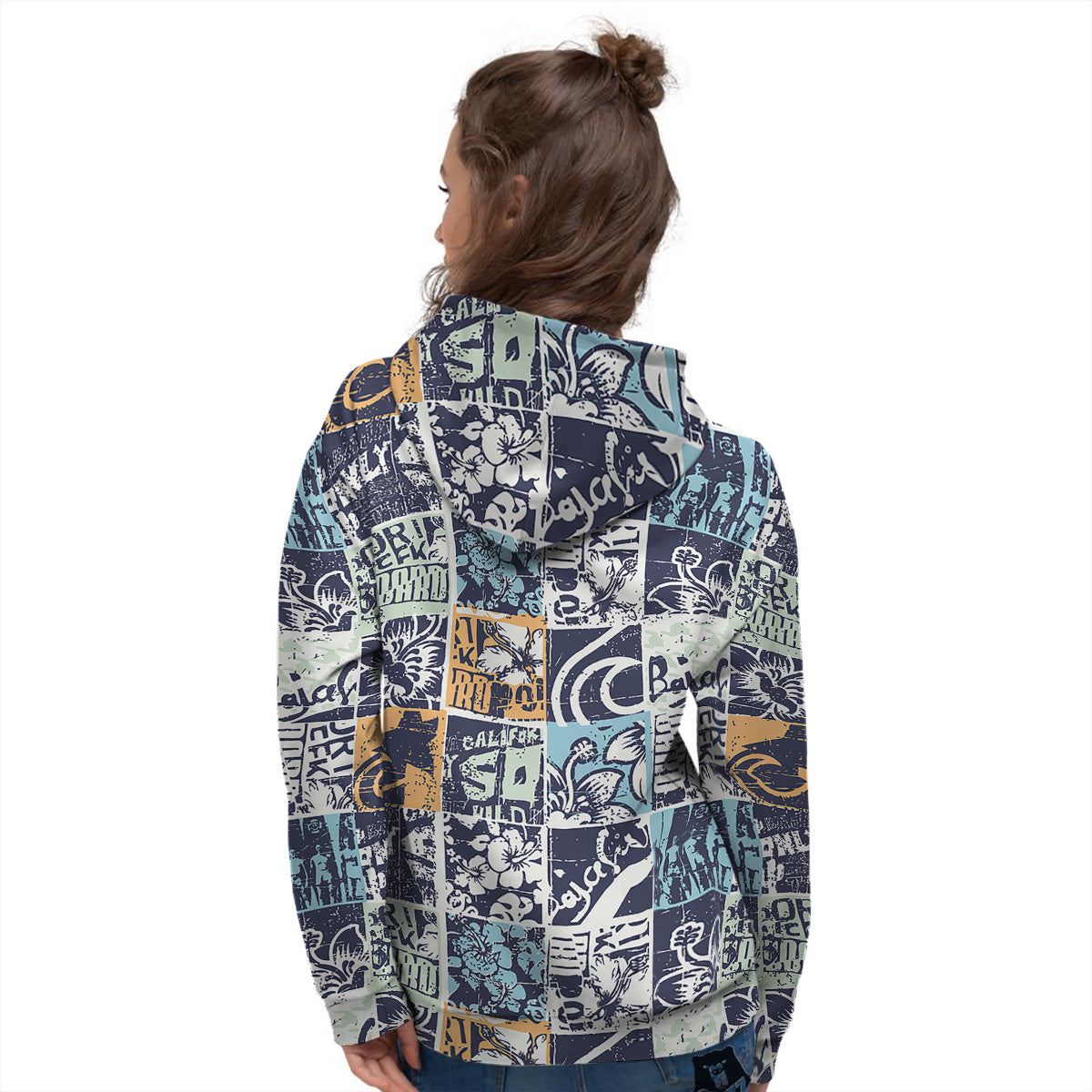 Vintage Patchwork Surfing Print Pattern Women's Hoodie-grizzshop