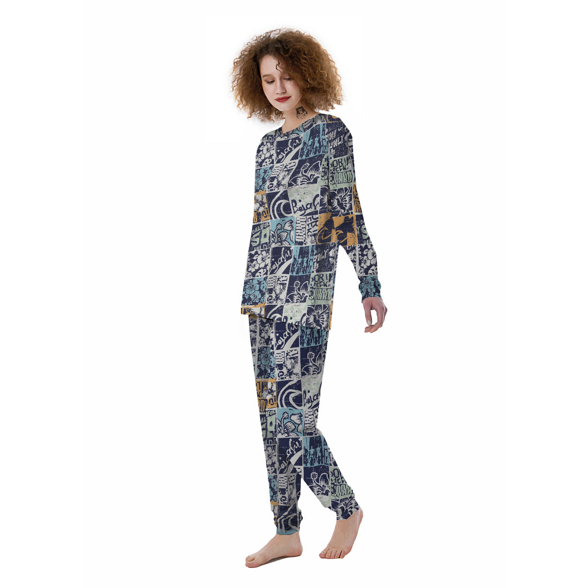 Vintage Patchwork Surfing Print Pattern Women's Pajamas-grizzshop