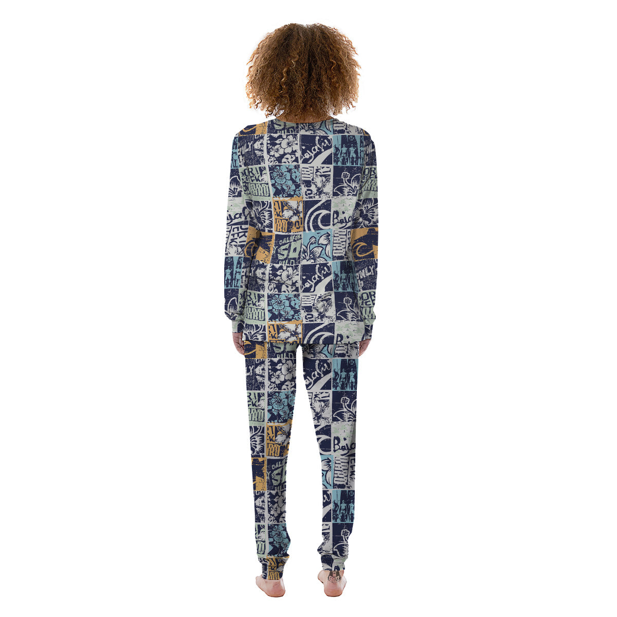 Vintage Patchwork Surfing Print Pattern Women's Pajamas-grizzshop
